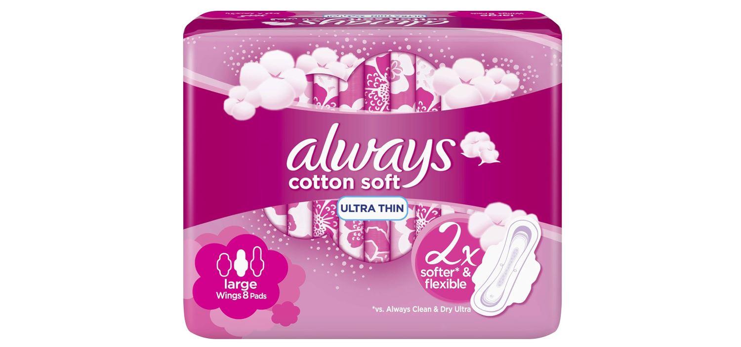 Always Ultra Cotton Soft Long Sanitary Pads, 8 ct