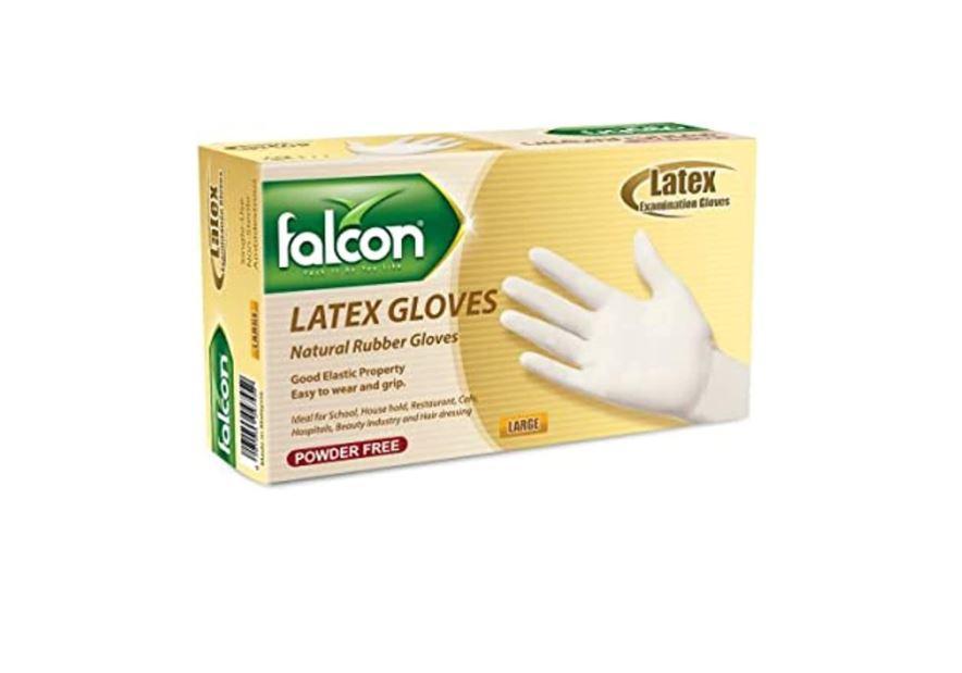 Falcon Latex Gloves Powder Free, Large - 100 pcs