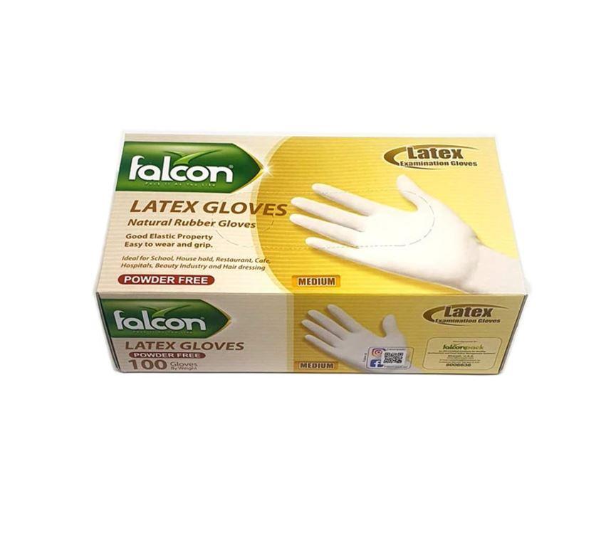 Falcon Latex Gloves Powder Free, Medium - 100 pcs