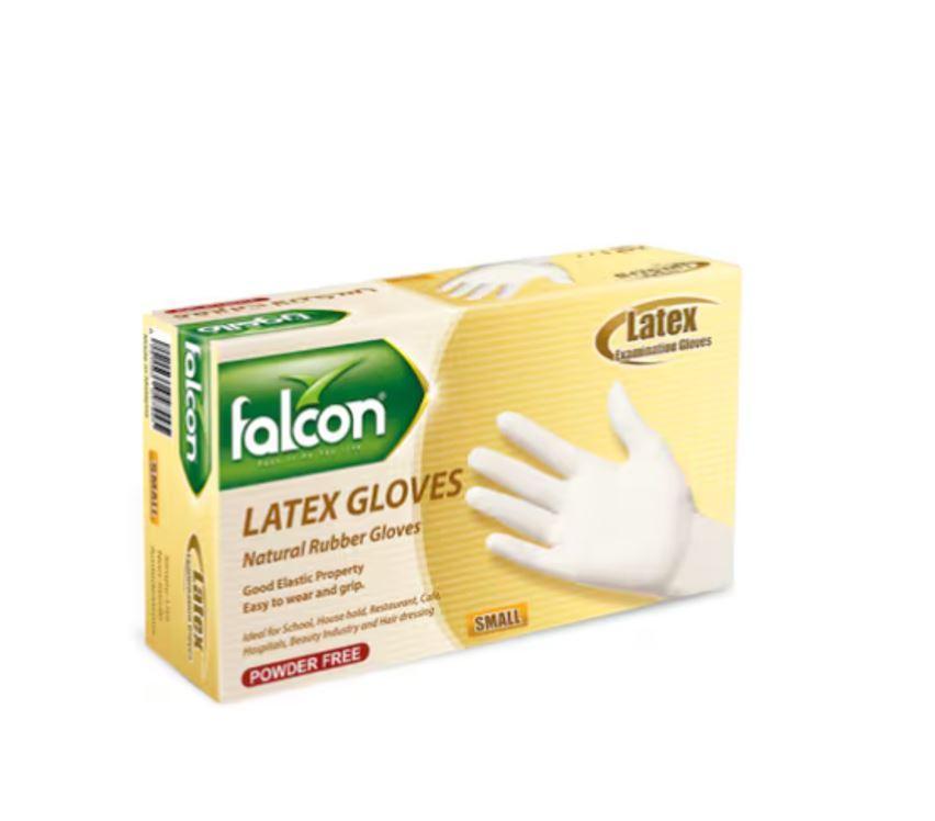 Falcon Latex Gloves Powder Free, Small - 100 pcs