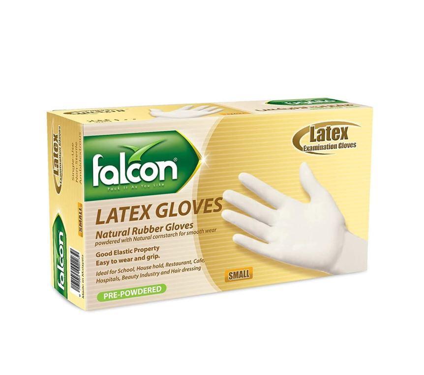 Falcon Latex Gloves Pre-Powdered, Small - 100 pcs